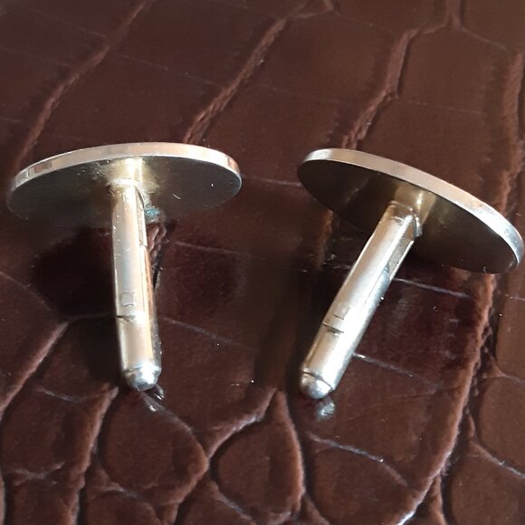Vintage Silver Tone Oval Cuff Links with Rhinestones 1950s or 60s - Picture 4 of 6